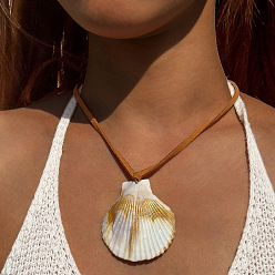 Shell Shape Ожерелья из поликоттонового шнура с подвеской из смолы в богемном стиле на морскую тематику для женщин, цвет морской раковины, формы раковины, 48.03 дюйм (122 см)