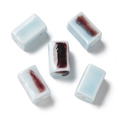 Light Cyan Handmade Porcelain Beads, Cuboid, Light Cyan, 12~13x7~7.5x7~7.5mm, Hole: 2.5mm
