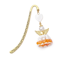 Коралловый Сердце ангела стеклянный и пластиковый жемчужный кулон закладка, закладка крючком из сплава, коралл, 84 мм