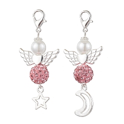 Фламинго Подвеска в виде диско-шара с ангельским паве, подвески-застежки-лобстеры и сплав луны и звезды для украшений сумок, фламинго, 48 мм, 2стили/набор