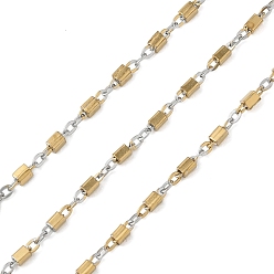Золотой & Цвет Нержавеющей Стали Двухцветные 304 цепочки из нержавеющей стали с кубовидными звеньями, пайки, с катушкой, ионное покрытие (ip), золотые и нержавеющая сталь цвет, 5x1.5x1.5 мм и 2x1.5x0.2 мм
