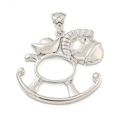 Platinum Rack Plating Brass Sew on Prong Settings, Claw Settings for Pointed Back Rhinestone, Open Back Settings, Wooden Horse, Platinum, 32x35.5x6.5mm, Hole: 6x4.5mm, Tray: 15x9.5mm
