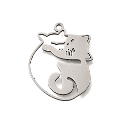 Нержавеющая Сталь Цвет 201 подвески из нержавеющей стали, лазерная резка, талисман кошачьих объятий, цвет нержавеющей стали, 26x21x1 мм, отверстие : 1.6 мм