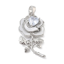 Платина Латунные микро проложить кубического циркония подвески, без кадмия, без никеля и без свинца, с акриловой, цветок с подвесками в виде сердечек, платина, 28.5x17.5x5.5 мм, отверстие : 5x2.5 мм