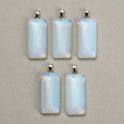 Opalite Pendentifs opalite, charme rectangle, avec 304 mousqueton en acier inoxydable sur les balles, couleur inox, 44~45x19~20x8~9mm, Trou: 7.5x4mm