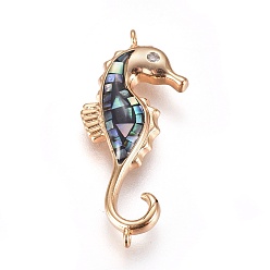 Золотой Латунные микро проложить кубических ссылки циркония, с морским ушком, морской конек, золотые, 26x11x3 мм, отверстие : 1 мм