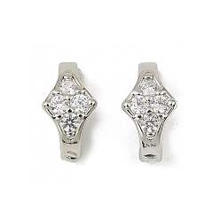 Платина Латунное микропейв, прозрачный кубический цирконий, складные застежки, без кадмия, без никеля и без свинца, ромб, платина, 11x5x7.5 мм