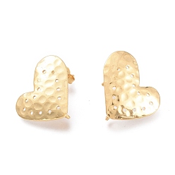 Real 18K Gold Plated Brass Stud Earring Findings,  with Ear Nuts, Earring Backs & Loop, Heart, Real 18K Gold Plated, 20x18x1mm, Hole: 2.3mm, Pin: 0.8mm