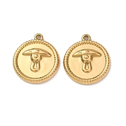 Real 18K Gold Plated Labor Day 304 Stainless Steel Pendants, Flat Round with Hammer Charms, Ion Plating(IP), Real 18K Gold Plated, 17.5x15.5x2.5mm, Hole: 1.2mm