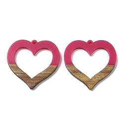 Камелия Подвески из смолы и ореха, сердце, камелия, 34.5x35x3 мм, отверстие : 2 мм