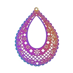 Rainbow Color 201 подвески из травленого металла из нержавеющей стали, очарование слезы, Радуга цветов, 43x30x0.3 мм, отверстие : 1.4 мм