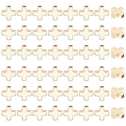 Настоящее золото 18K 60 латунные бусины шт., крестик, реальный 18 k позолоченный, 8x8x3 мм, отверстие : 1.4 мм