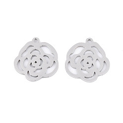 Нержавеющая Сталь Цвет 201 подвески из нержавеющей стали, прелести цветка розы, лазерная резка, цвет нержавеющей стали, 15.5x14.5x1 мм, отверстие : 1.4 мм