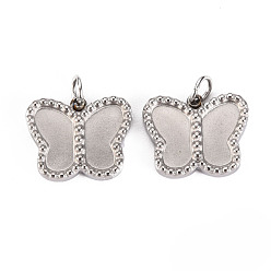 Нержавеющая Сталь Цвет Устойчивы к потускнению 304 подвески-кабошоны из нержавеющей стали, с прыжковых колец, бабочка, цвет нержавеющей стали, лоток : 8x3 мм, 10x13x3 мм, Перейти кольцо: 3.8x0.5 мм, 2.8 мм внутренним диаметром