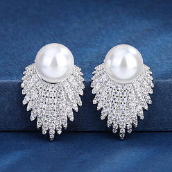 Морская Ракушка Серьги-гвоздики из искусственного жемчуга, вентилятор, цвет морской раковины, 30 мм