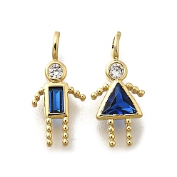 Темно-Синий Латунные микро проложить кубического циркония подвески, 12 амулеты с камнями, соответствующими знаку зодиака, человек, с целью перехода в кольце, без свинца и без кадмия, реальный 18 k позолоченный, темно-синий, 14.5~15x7~7.7x2~2.5 мм, отверстие : 2x2.5 мм