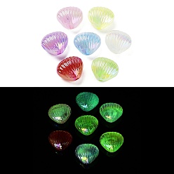 Mixed Color Luminous UV Plating Rainbow Iridescent Acrylic Beads, Glow in the Dark Beads, Shell Shape, Mixed Color, 18x21x13mm, Hole: 2.5mm