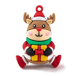 Олень Пластиковые подвески из пвх, Новогодняя тема, олень, 51x36.5x23.5 мм, отверстие : 3.5 мм