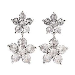 Платина Серьги-гвоздики из латуни с цветочным покрытием, с четким кубического циркония, без кадмия и без свинца, долговечный, платина, 21.5x12 мм