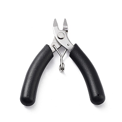 Negro Alicates de la joyería del acero inoxidable, alicate de punta plana, con mango de plástico y cubierta de mandíbula, negro, 8.6x7.65x1.2 cm