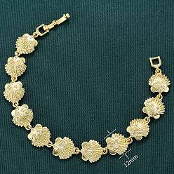 Настоящее золото 18K Летние пляжные браслеты-цепочки из латуни с микропаве из прозрачных кубических цирконий в форме ракушки, реальный 18 k позолоченный, 7-1/8 дюйм (18.2 см)