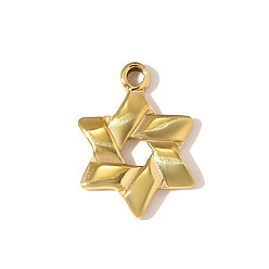 Настоящее золото 18K 304 подвески из нержавеющей стали, звезда прелести Дэвида, ионное покрытие (ip), зеркальная полировка, реальный 18 k позолоченный, 16x12 мм, отверстие : 2 мм