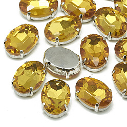 Топаз Шить на горный хрусталь, многожильных ссылки, стекло горный хрусталь, с настройками латуни, аксессуары для одежды, граненые, овальные, платина, топаз, 8x6x4 мм, отверстие : 0.8 мм