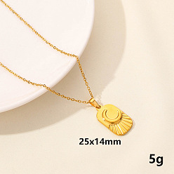 Настоящее золото 18K Винтажные 304 ожерелья с подвеской в виде прямоугольной луны из нержавеющей стали, элегантный аксессуар для бижутерии своими руками, реальный 18 k позолоченный, 15.75 дюйм (40 см)