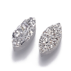 Silver Imitation Druzy Gemstone Resin Beads, Horse Eye, Silver, 15.3x7x3.5~4.5mm, Hole: 1.2mm