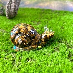 Тигровый глаз Фигурки улиток из смолы, с натуральными чипсами тигрового глаза внутри статуй для украшения домашнего офиса, 70x30x40 мм