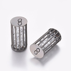 Черный Цвет Металла Латунные полые клетки большие кулоны, с прозрачным кубическим цирконием внутри, колонка, металлический черный , 52.5~53x25 мм, отверстие : 4.5 мм