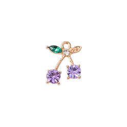 Tansanit Legierung rhinestone-anhänger, cadmiumfrei und bleifrei, Kirsche, Licht Gold, Tansanit, 19x15x5 mm, Bohrung: 2 mm