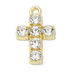 Золотой Сплава с стразами подвески, стойки покрытие, без кадмия, без никеля и без свинца, Форма креста, золотые, 18.5x12x3.5 мм, отверстие : 1.6 мм