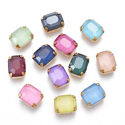 (52) Непрозрачная лаванда Шить на горный хрусталь, стиль мокко, имитация нефрита, стекло горный хрусталь, с позолоченными латунными зубцами, граненые, прямоугольные, разноцветные, 10.5x7.5x6.5 мм, отверстие : 1 мм