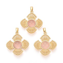 Натуральный Агат Подвески из натурального розового агата (окрашенного и подвергнутого термической обработке)., цветочные подвески с латунной оправой, реальный 18 k позолоченный, 25x23x5~6 мм, отверстие : 5x2.5 мм