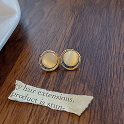 Round Resin Stud Earrings, 925 Silver Silver Pin Earrings for Women, Round, 26x13mm