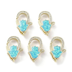 Palm Gestellware Messing Micro Pave Zirkonia Karabinerverschlüsse, mit synthetischen Opal, cadmiumfrei und bleifrei, langlebig überzogen, echt 18 k vergoldet, Palme, 23x14x6.5 mm, Bohrung: 2 mm