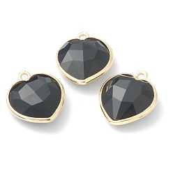 Обсидиан Природные подвески обсидиана, с золотым латунным краем, граненые, сердце, 19x16.5x6~6.5 мм, отверстие : 1.6 мм