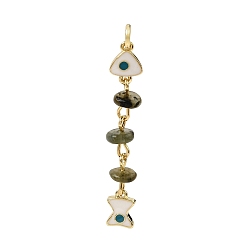 Labradorite Ocean Natural Labradorite Chip Pendants, Brass Enamel Fish Charms, Rack Plating, Long-Lasting Plated, Cadmium Free & Lead Free, Real 18K Gold Plated, White, 42x7x6~6.5mm, Hole: 3.5mm