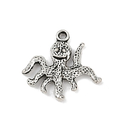 Осьминог Сплавочные подвески тибетского стиля, очарование серии океан, античное серебро, осьминог, 19x20x3 мм, отверстие : 1.5 мм