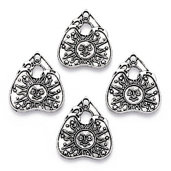 Antique Silver Tibetan Style Alloy Pendants, Heart with Sun Pattern, Antique Silver, 26x22.5x1mm, Hole: 1.8mm