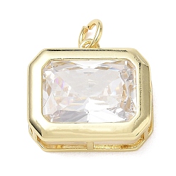 Real 18K Gold Plated Brass Pave Clear Cubic Zirconia Pendants, Octagon Charms, Single Stone Charms, Long-Lasting Plated, Rack Plating, Lead Free & Cadmium Free, Real 18K Gold Plated, 19x20x7mm, Hole: 4mm