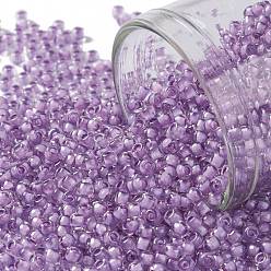 (943) Light Purple Lined Crystal Toho runde Rocailles, japanische Rocailles, (943) hellviolett ausgekleideter Kristall, 11/0, 2.2 mm, Bohrung: 0.8 mm, über 1110pcs / Flasche, 10 g / Flasche
