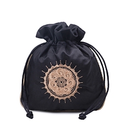 Черный Прямоугольные парчовые сумки в китайском стиле на шнурке, мешочки из органзы, подарочная упаковка для ювелирных изделий, сумка, чёрные, 15x13 см