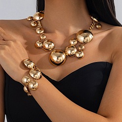 Золотой Круглые ожерелья и браслеты из сплава для женщин, золотые, браслеты: 160мм; ожерелья: 460мм