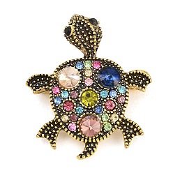 Turtle Штыри отворотом сплава горного хрусталя для одежды рюкзака, античная бронза, красочный, черепаха, 35x30.5 мм