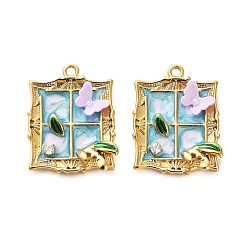Светло-Синий 304 подвески из нержавеющей стали с эмалью и стразами, Со смолой и имитацией жемчуга, Прямоугольник с бабочкой, ионное покрытие (ip), реальный 18 k позолоченный, голубой, 26x20x4 мм, отверстие : 1.8 мм