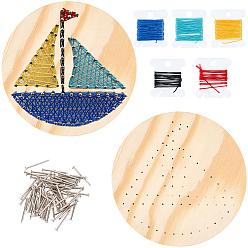 Парусное судно Набор поделок струнных искусств, включая деревянную доску, аксессуары для пластиковых держателей, железные гвозди и шурупы, полиэфирная нить, парусное судно, 19x3 мм, 84 шт