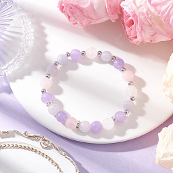 Смешанные камни Женские эластичные браслеты из натуральных бусин аквамарина, розового кварца и аметиста, круглые, внутренний диаметр: 2 дюйм (5.2 см)