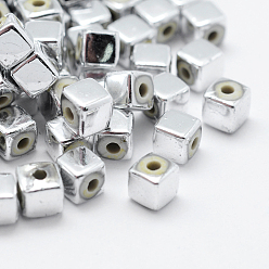 Plaqué Argent Placage de perles en plastique écologiques, cube, couleur argent plaqué, 4x4x4mm, Trou: 1mm, environ800 pcs / 500 g